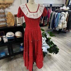 Vintage Donnell’s of Denver red/white polka dot square dancing maxi dress